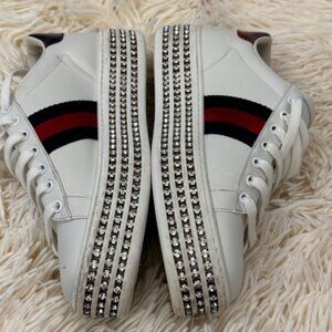 Gucci White Sneakers with Red and Black Stripes